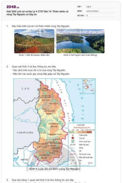 Giải SGK Lịch sử và Địa Lý 4 CTST Bài 19: Thiên nhiên và vùng Tây Nguyên có đáp án