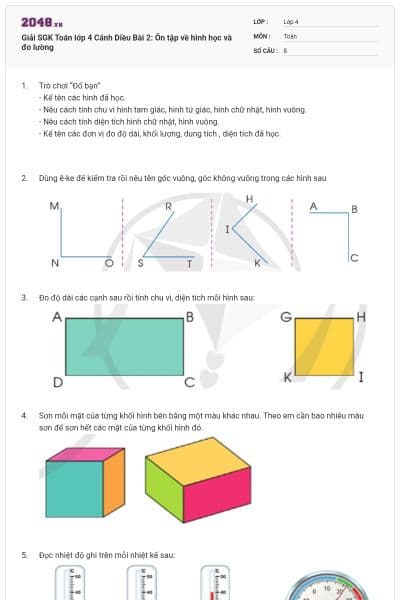 Giải SGK Toán lớp 4 Cánh Diều Bài 2: Ôn tập về hình học và đo lường
