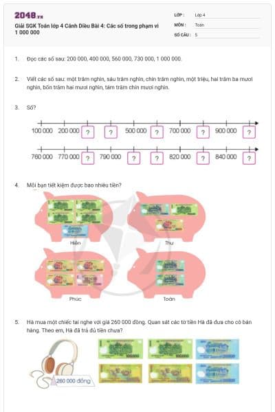 Giải SGK Toán lớp 4 Cánh Diều Bài 4: Các số trong phạm vi 1 000 000