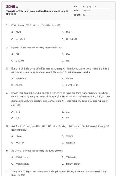 Tuyển tập đề thi minh họa môn Hóa Học cực hay có lời giải (Đề số 1)