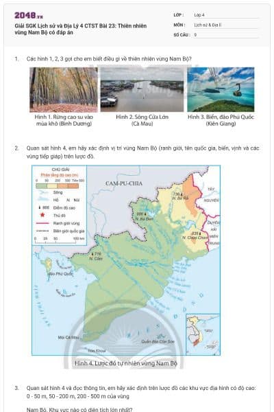 Giải SGK Lịch sử và Địa Lý 4 CTST Bài 23: Thiên nhiên vùng Nam Bộ có đáp án