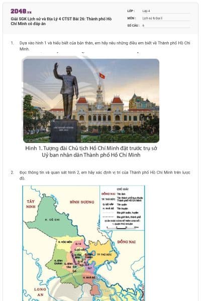 Giải SGK Lịch sử và Địa Lý 4 CTST Bài 26: Thành phố Hồ Chí Minh có đáp án