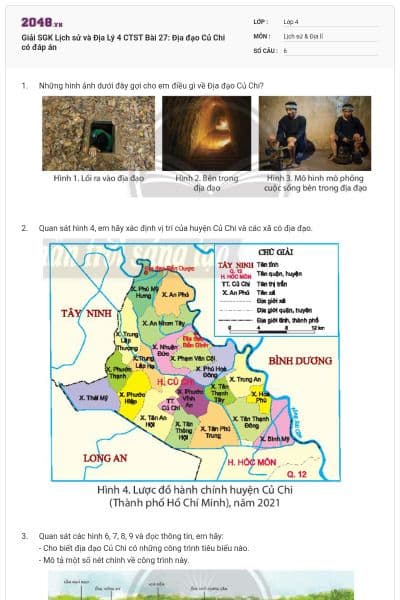 Giải SGK Lịch sử và Địa Lý 4 CTST Bài 27: Địa đạo Củ Chi có đáp án