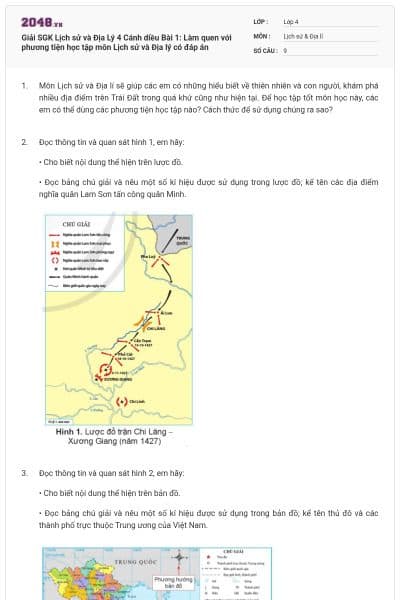 Giải SGK Lịch sử và Địa Lý 4 Cánh diều Bài 1: Làm quen với phương tiện học tập môn Lịch sử và Địa lý có đáp án