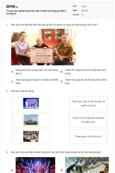 15 câu trắc nghiệm Đạo đức lớp 5 Chân trời sáng tạo Bài 2 có đáp án