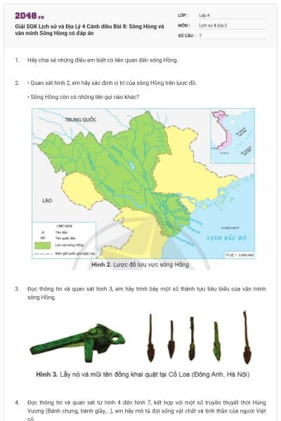 Giải SGK Lịch sử và Địa Lý 4 Cánh diều Bài 8: Sông Hồng và văn minh Sông Hồng có đáp án