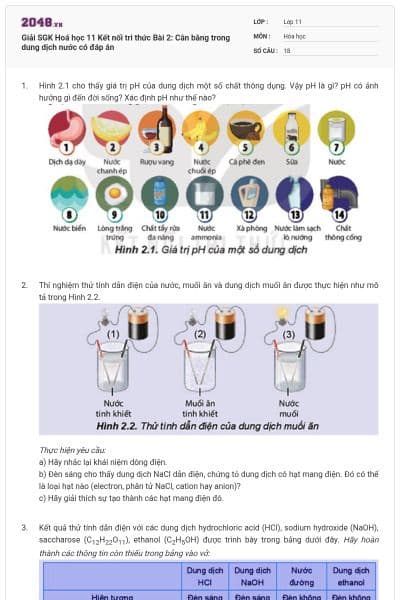 Giải SGK Hoá học 11 Kết nối tri thức Bài 2: Cân bằng trong dung dịch nước có đáp án