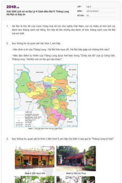 Giải SGK Lịch sử và Địa Lý 4 Cánh diều Bài 9: Thăng Long Hà Nội có đáp án