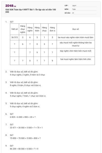Giải SGK Toán lớp 4 KNTT Bài 1: Ôn tập các số đến 100 000