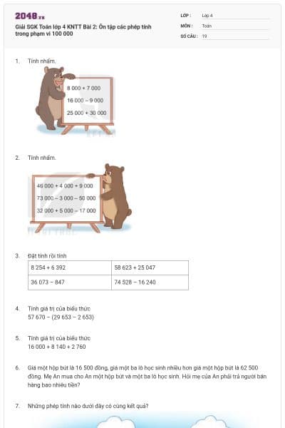 Giải SGK Toán lớp 4 KNTT Bài 2: Ôn tập các phép tính trong phạm vi 100 000