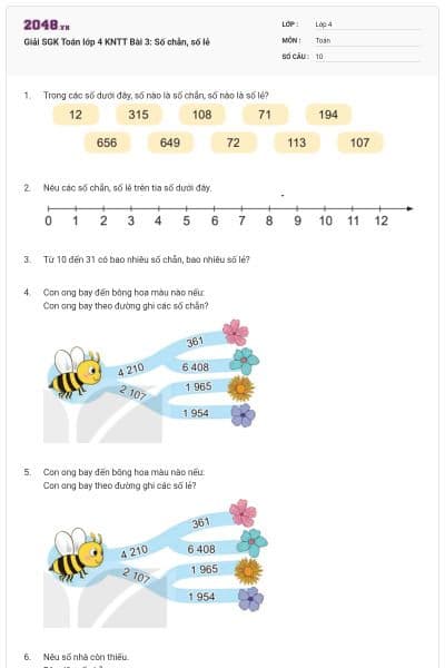 Giải SGK Toán lớp 4 KNTT Bài 3: Số chẵn, số lẻ