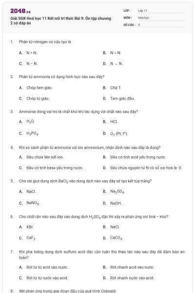 Giải SGK Hoá học 11 Kết nối tri thức Bài 9: Ôn tập chương 2 có đáp án