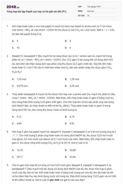 Tổng hợp bài tập Peptit cực hay có lời giải chi tiết (P1)