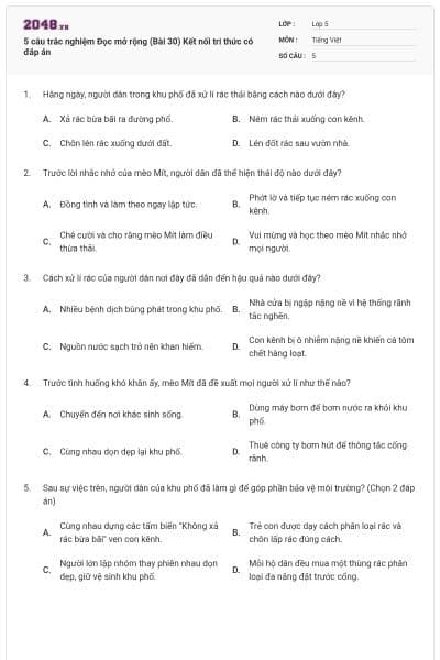 5 câu trắc nghiệm Đọc mở rộng (Bài 30) Kết nối tri thức có đáp án