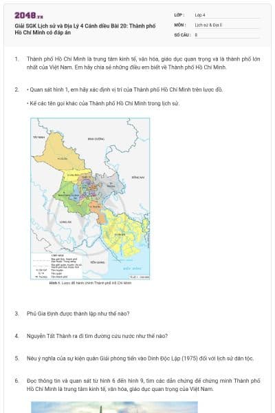 Giải SGK Lịch sử và Địa Lý 4 Cánh diều Bài 20: Thành phố Hồ Chí Minh có đáp án