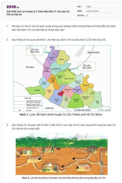 Giải SGK Lịch sử và Địa Lý 4 Cánh diều Bài 21: Địa đạo Củ Chi có đáp án