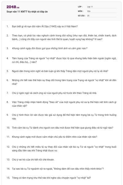 Soạn văn 11 KNTT Vợ nhặt có đáp án