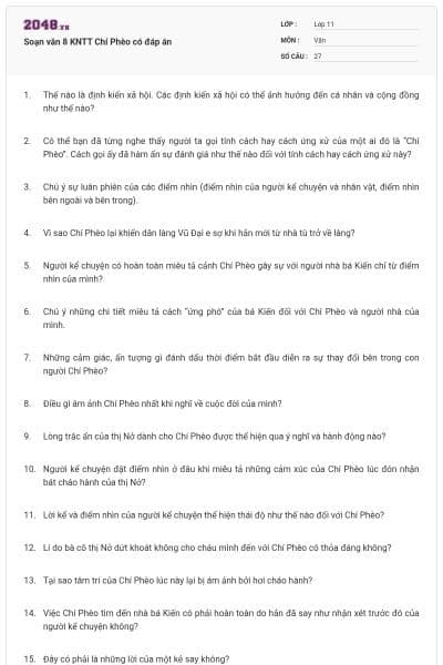 Soạn văn 8 KNTT Chí Phèo có đáp án