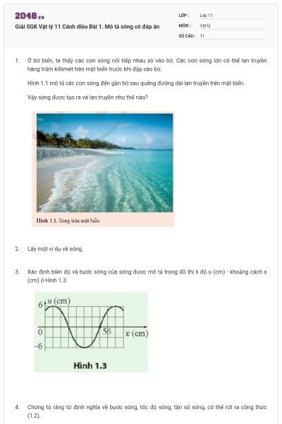 Giải SGK Vật lý 11 Cánh diều Bài 1. Mô tả sóng có đáp án