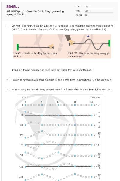 Giải SGK Vật lý 11 Cánh diều Bài 2. Sóng dọc và sóng ngang có đáp án