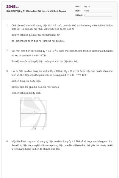 Giải SGK Vật lý 11 Cánh diều Bài tập chủ đề 3 có đáp án