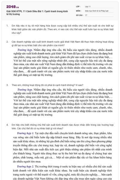 Giải SGK KTPL 11 Cánh Diều Bài 1: Cạnh tranh trong kinh tế thị trường