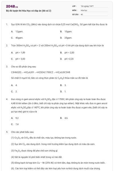 Bộ đề luyện thi Hóa Học có đáp án (Đề số 2)