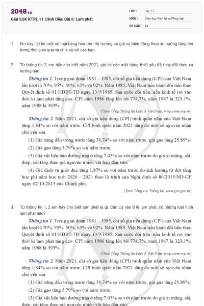 Giải SGK KTPL 11 Cánh Diều Bài 6: Lạm phát