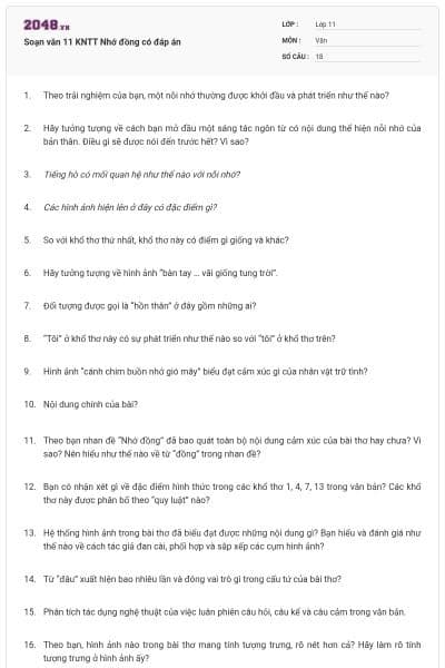 Soạn văn 11 KNTT Nhớ đồng có đáp án