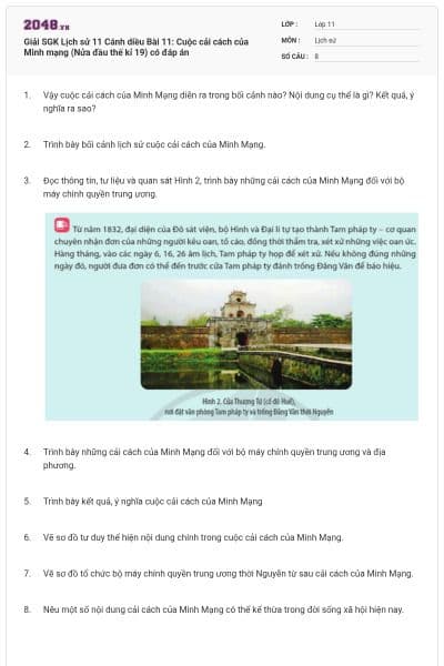 Giải SGK Lịch sử 11 Cánh diều Bài 11: Cuộc cải cách của Minh mạng (Nửa đầu thế kỉ 19) có đáp án