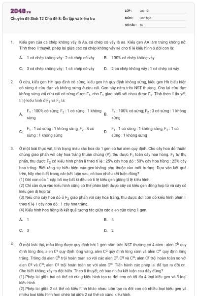 Chuyên đề Sinh 12 Chủ đề 8: Ôn tập và kiểm tra