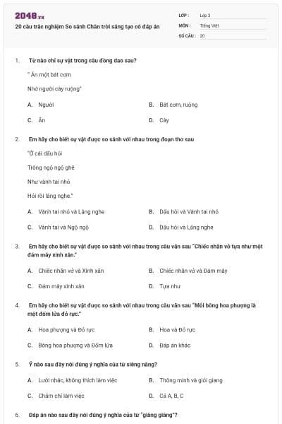 20 câu trắc nghiệm So sánh Chân trời sáng tạo có đáp án