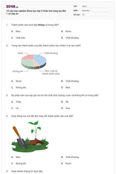 10 câu trắc nghiệm Khoa học lớp 5 Chân trời sáng tạo Bài 1 có đáp án