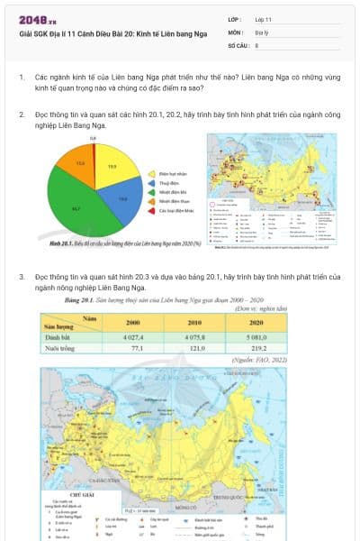 Giải SGK Địa lí 11 Cánh Diều Bài 20: Kinh tế Liên bang Nga