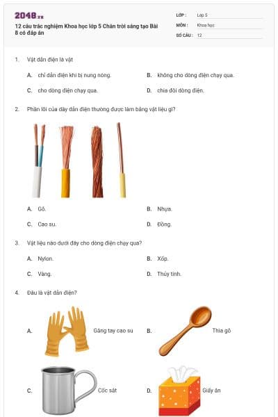 12 câu trắc nghiệm Khoa học lớp 5 Chân trời sáng tạo Bài 8 có đáp án