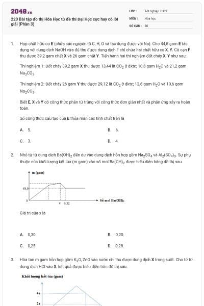 220 Bài tập đồ thị Hóa Học từ đề thi Đại Học cực hay có lời giải (Phần 3)