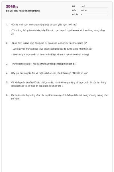 Bài 25: Tiêu hóa ở khoang miệng