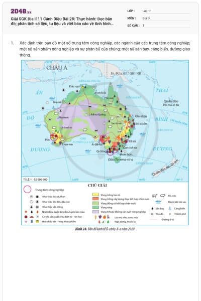 Giải SGK Địa lí 11 Cánh Diều Bài 28: Thực hành: Đọc bản đồ; phân tích số liệu, tư liệu và viết báo cáo về tình hình phát triển kinh tế Ô-xtrây-li-a