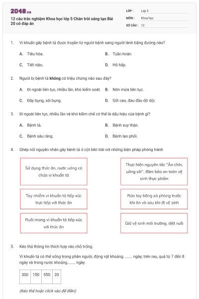 12 câu trắc nghiệm Khoa học lớp 5 Chân trời sáng tạo Bài 20 có đáp án