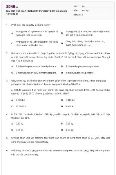 Giải SGK Hoá học 11 Kết nối tri thức Bài 18: Ôn tập chương 4 có đáp án