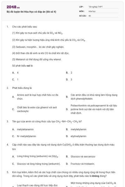 Bộ đề luyện thi Hóa Học có đáp án (Đề số 4)
