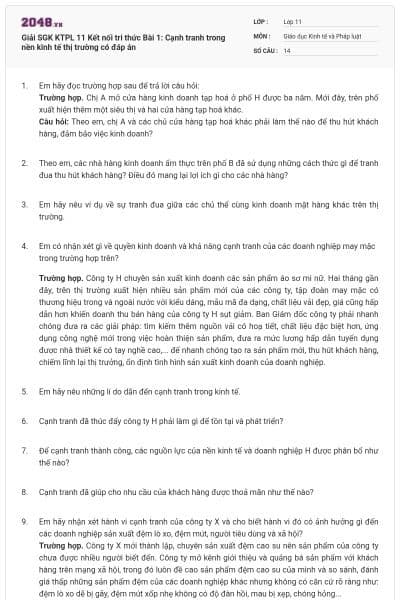 Giải SGK KTPL 11 Kết nối tri thức Bài 1: Cạnh tranh trong nền kinh tế thị trường có đáp án