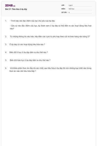 Bài 27: Tiêu hóa ở dạ dày