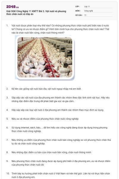 Giải SGK Công Nghệ 11 KNTT Bài 2. Vật nuôi và phương thức chăn nuôi có đáp án