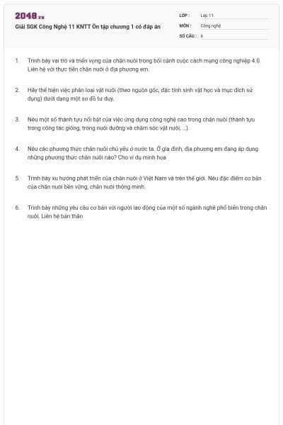 Giải SGK Công Nghệ 11 KNTT Ôn tập chương 1 có đáp án