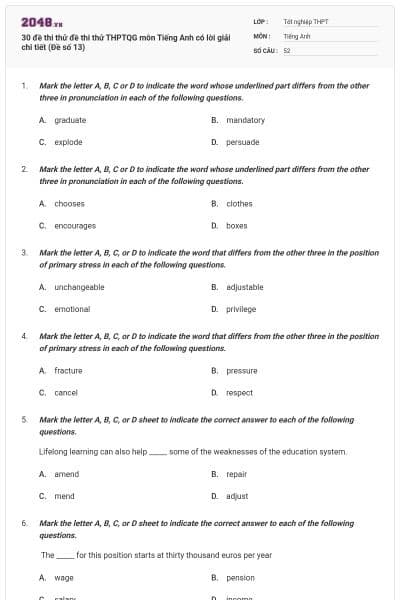 30 đề thi thử đề thi thử THPTQG môn Tiếng Anh có lời giải chi tiết (Đề số 13)