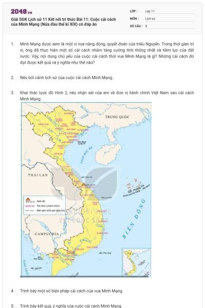 Giải SGK Lịch sử 11 Kết nối tri thức Bài 11: Cuộc cải cách của Minh Mạng (Nửa đầu thế kỉ XIX) có đáp án