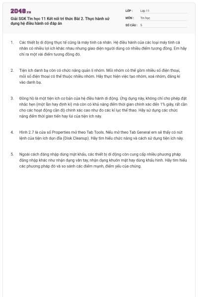Giải SGK Tin học 11 Kết nối tri thức Bài 2. Thực hành sử dụng hệ điều hành có đáp án