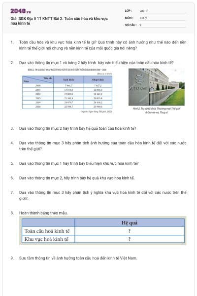 Giải SGK Địa lí 11 KNTT Bài 2: Toàn cầu hóa và khu vực hóa kinh tế