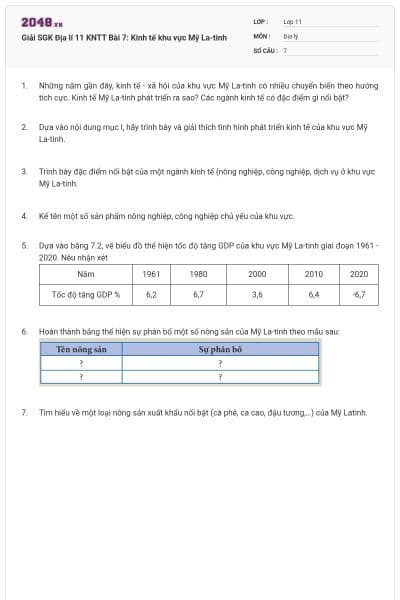 Giải SGK Địa lí 11 KNTT Bài 7: Kinh tế khu vực Mỹ La-tinh